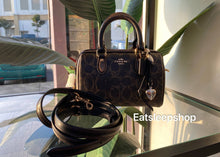 Load image into Gallery viewer, COACH MINI ROWAN CROSSBODY BAG IN LOVED SIGNATURE CANVAS (CDY29 IMBRN) WITH CHARMS IN BROWN