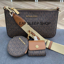 Load image into Gallery viewer, MICHAEL KORS JET SET TRAVEL SMALL CROSSBODY WITH TECH ATTACHED IN SIGNATURE BROWN