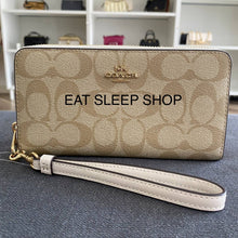 Load image into Gallery viewer, COACH SIGNATURE LONG ZIP AROUND WALLET C4452 IN LIGHT KHAKI/CHALK