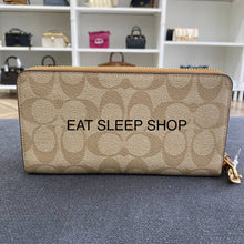 Load image into Gallery viewer, COACH SIGNATURE LONG ZIP AROUND WALLET C4452 IN LIGHTKHAKI/ LIGHT SADDLE