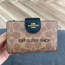 Load image into Gallery viewer, COACH MEDIUM CORNER ZIP WALLET SIGNATURE CANVAS IN TAN BLACK (CW786)