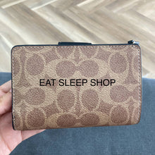 Load image into Gallery viewer, COACH MEDIUM CORNER ZIP WALLET SIGNATURE CANVAS IN TAN BLACK (CW786)
