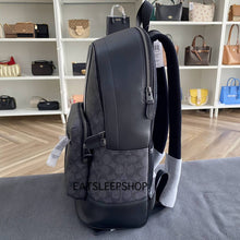 Load image into Gallery viewer, COACH WEST BACKPACK IN SIGNATURE CANVAS WITH VARSITY STRIPE (COACH CV922) GUNMETAL/CHARCOAL/DENIM/CHALK