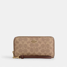 Load image into Gallery viewer, COACH LONG ZIP AROUND WALLET IN SIGNATURE CANVAS IN TAN/BROWN (CW778)