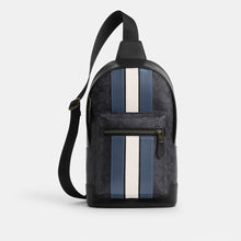 Load image into Gallery viewer, COACH WEST PACK IN SIGNATURE CANVAS WITH VARSITY STRIPE 2999 IN QB/CHARCOAL/DENIM/CHALK
