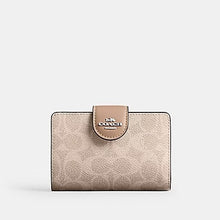 Load image into Gallery viewer, COACH MEDIUM CORNER ZIP WALLET SIGNATURE CANVAS IN SAND TAUPE/SILVER (CW786)