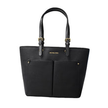 Load image into Gallery viewer, MICHAEL KORS JET SET TRAVEL MEDIUM DOUBLE POCKET TOTE LEATHER IN BLACK