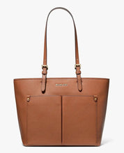 Load image into Gallery viewer, MICHAEL KORS JET SET TRAVEL MEDIUM DOUBLE POCKET TOTE LEATHER IN LUGGAGE