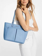 Load image into Gallery viewer, MICHAEL KORS JET SET TRAVEL MEDIUM DOUBLE POCKET TOTE LEATHER IN CONFLOWER