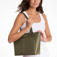 Load image into Gallery viewer, MICHAEL KORS JET SET TRAVEL MEDIUM DOUBLE POCKET TOTE LEATHER IN OLIVE