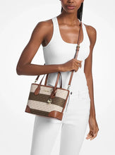 Load image into Gallery viewer, MICHAEL KORS EVA XS STRIPED SIGNATURE CONVERTIBLE TOTE IN VANILLA LUGGAGE