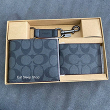 Load image into Gallery viewer, COACH BOXED 3 IN 1 WALLET GIFT SET IN SIGNATURE CANVAS (COACH CS434) BLACK/BLACK/OXBLOOD