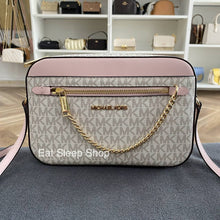 Load image into Gallery viewer, MICHAEL KORS JET SET ITEM LARGE EW ZIP CHAIN CROSSBODY SIGNATURE IN POWDER BLUSH MULTI
