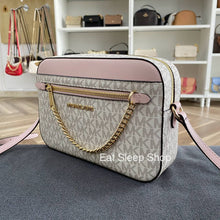 Load image into Gallery viewer, MICHAEL KORS JET SET ITEM LARGE EW ZIP CHAIN CROSSBODY SIGNATURE IN POWDER BLUSH MULTI