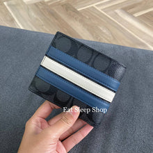 Load image into Gallery viewer, COACH 3-IN-1 WALLET SIGNATURE WITH VARSITY STRIPE 3008 IN CHARCOAL DENIM CHALK