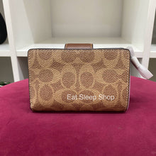Load image into Gallery viewer, COACH MEDIUM CORNER ZIP WALLET SIGNATURE CANVAS IN TAN BROWN (CW786)