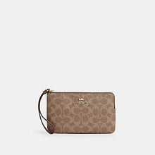 Load image into Gallery viewer, COACH LARGE CORNER ZIP WRISTLET SIGNATURE CANVAS CZ277 IN TAN BROWN