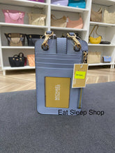 Load image into Gallery viewer, MICHAEL KORS PHONE CROSSBODY WITH CARD SLOT IN SIGNATURE BROWN PALE BLUE