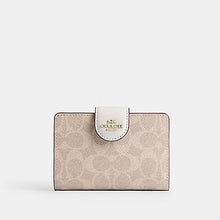 Load image into Gallery viewer, COACH MEDIUM CORNER ZIP WALLET IN SIGNATURE CANVAS (COACH CW786) GOLD/SAND/CHALK