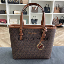 Load image into Gallery viewer, MICHAEL KORS JET SET TRAVEL XS CARRYALL CONVERTIBLE TOP ZIP TOTE IN SIGNATURE BROWN