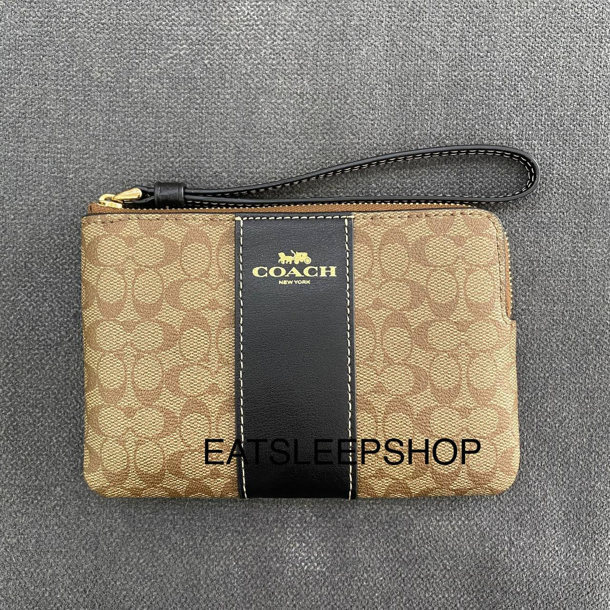 COACH CORNER ZIP WRISTLET IN SIGNATURE CANVAS CJ792 GOLD KHAKI