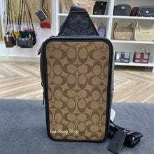 Load image into Gallery viewer, COACH SULLIVAN PACK BLOCKED SIGNATURE CANVAS C9865 IN KHAKI/CHARCOAL