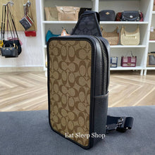 Load image into Gallery viewer, COACH SULLIVAN PACK BLOCKED SIGNATURE CANVAS C9865 IN KHAKI/CHARCOAL