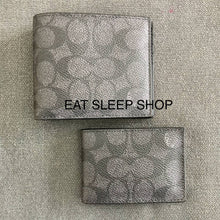 Load image into Gallery viewer, COACH BOXED 3 IN 1 WALLET GIFT SET IN SIGNATURE CANVAS (COACH CW344) GUNMETAL/CHARCOAL/BLACK