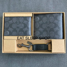 Load image into Gallery viewer, COACH BOXED 3 IN 1 WALLET GIFT SET IN SIGNATURE CANVAS (COACH CW344) GUNMETAL/CHARCOAL/BLACK