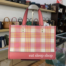 Load image into Gallery viewer, COACH DEMPSEY CARRYALL WITH GARDEN PLAID PRINT AND COACH PATCH C8201 IN GOLD/TAFFY MULTI