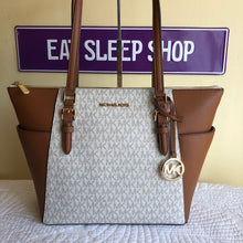 Load image into Gallery viewer, MICHAEL KORS CHARLOTTE LARGE TOP ZIP TOTE IN SIGNATURE VANILLA (5485945618585)