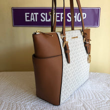 Load image into Gallery viewer, MICHAEL KORS CHARLOTTE LARGE TOP ZIP TOTE IN SIGNATURE VANILLA (5485945618585)