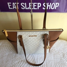 Load image into Gallery viewer, MICHAEL KORS CHARLOTTE LARGE TOP ZIP TOTE IN SIGNATURE VANILLA (5485945618585)