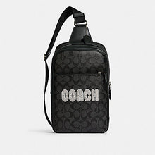 Load image into Gallery viewer, COACH WESTWAY PACK IN COLORBLOCK SIGNATURE WITH COACH PATCH CE522 IN CHARCOAL AMAZON GREEN (MINOR DENTS AND SCRATCHES)