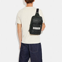 Load image into Gallery viewer, COACH WESTWAY PACK IN COLORBLOCK SIGNATURE WITH COACH PATCH CE522 IN CHARCOAL AMAZON GREEN (MINOR DENTS AND SCRATCHES)