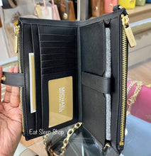 Load image into Gallery viewer, MICHAEL KORS JET SET TRAVEL LARGE DOUBLE ZIP WRISTLET WALLET LEATHER IN BLACK