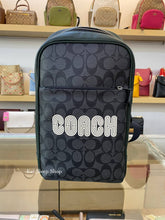 Load image into Gallery viewer, COACH WESTWAY PACK IN COLORBLOCK SIGNATURE WITH COACH PATCH CE522 IN CHARCOAL AMAZON GREEN (MINOR DENTS AND SCRATCHES)