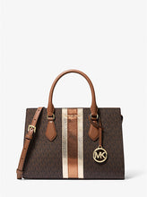 Load image into Gallery viewer, MICHAEL KORS SHEILA MEDIUM SIGNATURE AND METALLIC IN SIGNATURE BROWN
