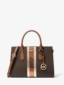 MICHAEL KORS SHEILA MEDIUM SIGNATURE AND METALLIC IN SIGNATURE BROWN