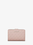 MICHAEL KORS JET SET TRAVEL MEDIUM BIFOLD ZIP COIN WALLET IN SIGNATURE POWDER BLUSH