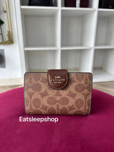 Load image into Gallery viewer, COACH MEDIUM CORNER ZIP WALLET SIGNATURE CANVAS IN TAN BROWN (CW786)
