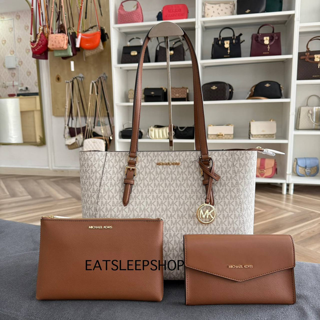 MICHAEL KORS CHARLOTTE LARGE 3in1 TOTE IN SIGNATURE VANILLA