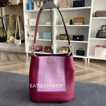 Load image into Gallery viewer, KATE SPADE LENA SUEDE COLORBLOCK BUCKET BAG IN BLACKBERRY
