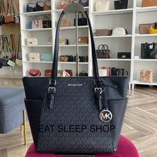 Load image into Gallery viewer, MICHAEL KORS CHARLOTTE LARGE TOP ZIP TOTE IN SIGNATURE BLACK
