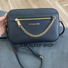 Load image into Gallery viewer, MICHAEL KORS JET SET ITEM  LARGE EW ZIP CHAIN CROSSBODY LEATHER IN BLACK
