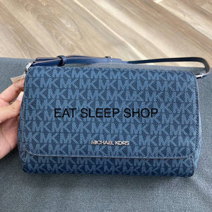 MICHAEL KORS JET SET ITEM MEDIUM CONVERTIBLE POUCHETTE IN SIGNATURE NAVY