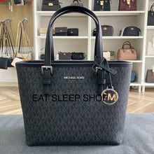 Load image into Gallery viewer, MICHAEL KORS JET SET TRAVEL XS CARRYALL CONVERTIBLE TOP ZIP TOTE IN SIGNATURE BLACK (SILVER HARDWARE)
