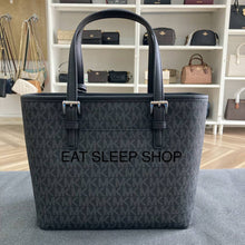 Load image into Gallery viewer, MICHAEL KORS JET SET TRAVEL XS CARRYALL CONVERTIBLE TOP ZIP TOTE IN SIGNATURE BLACK (SILVER HARDWARE)
