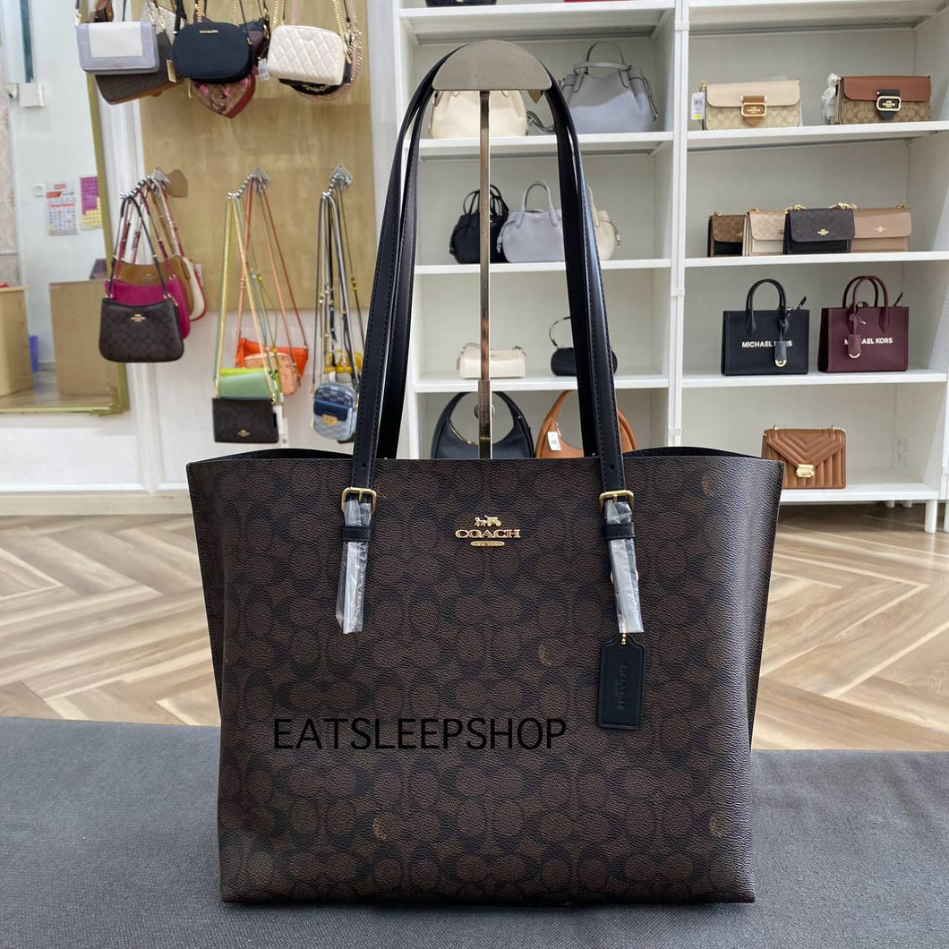 COACH MOLLIE TOTE BAG SIGNATURE CANVAS WALNUT/ BLACK CV967