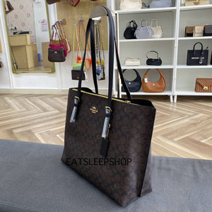 COACH MOLLIE TOTE BAG SIGNATURE CANVAS WALNUT/ BLACK CV967